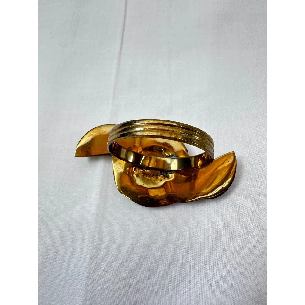 Vintage Brass Rose Napkin Rings Set of 4 Floral Leaf Gold Tone Table‎ Decor